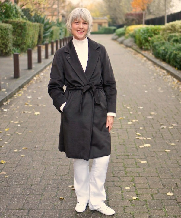 MaxMara coat worn with white jeans
