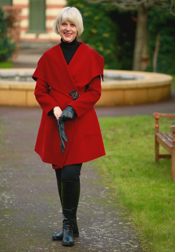 Shop your closet - red shawl collar wrap coat - Chic at any age