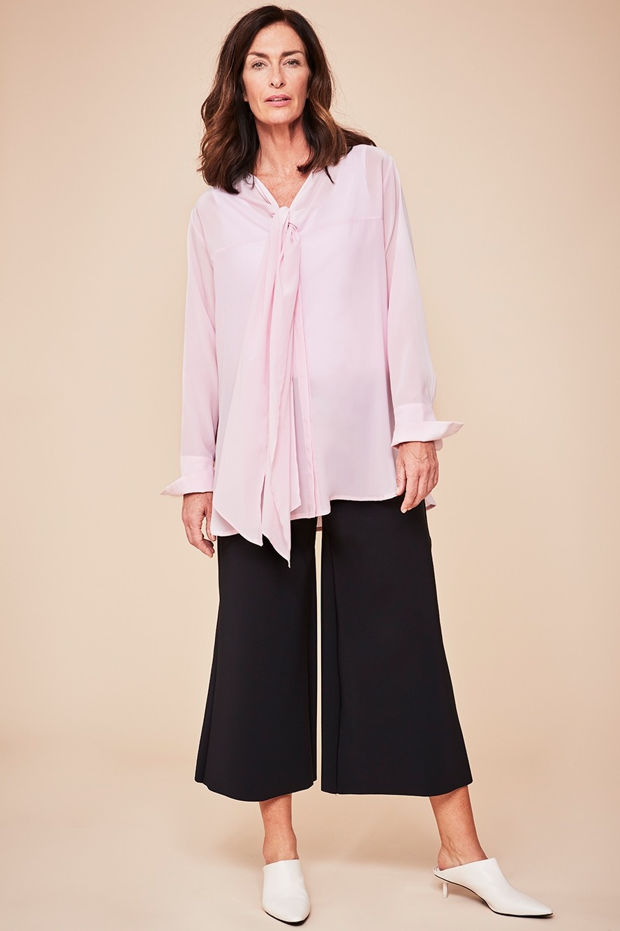 Pink tie silk shirt