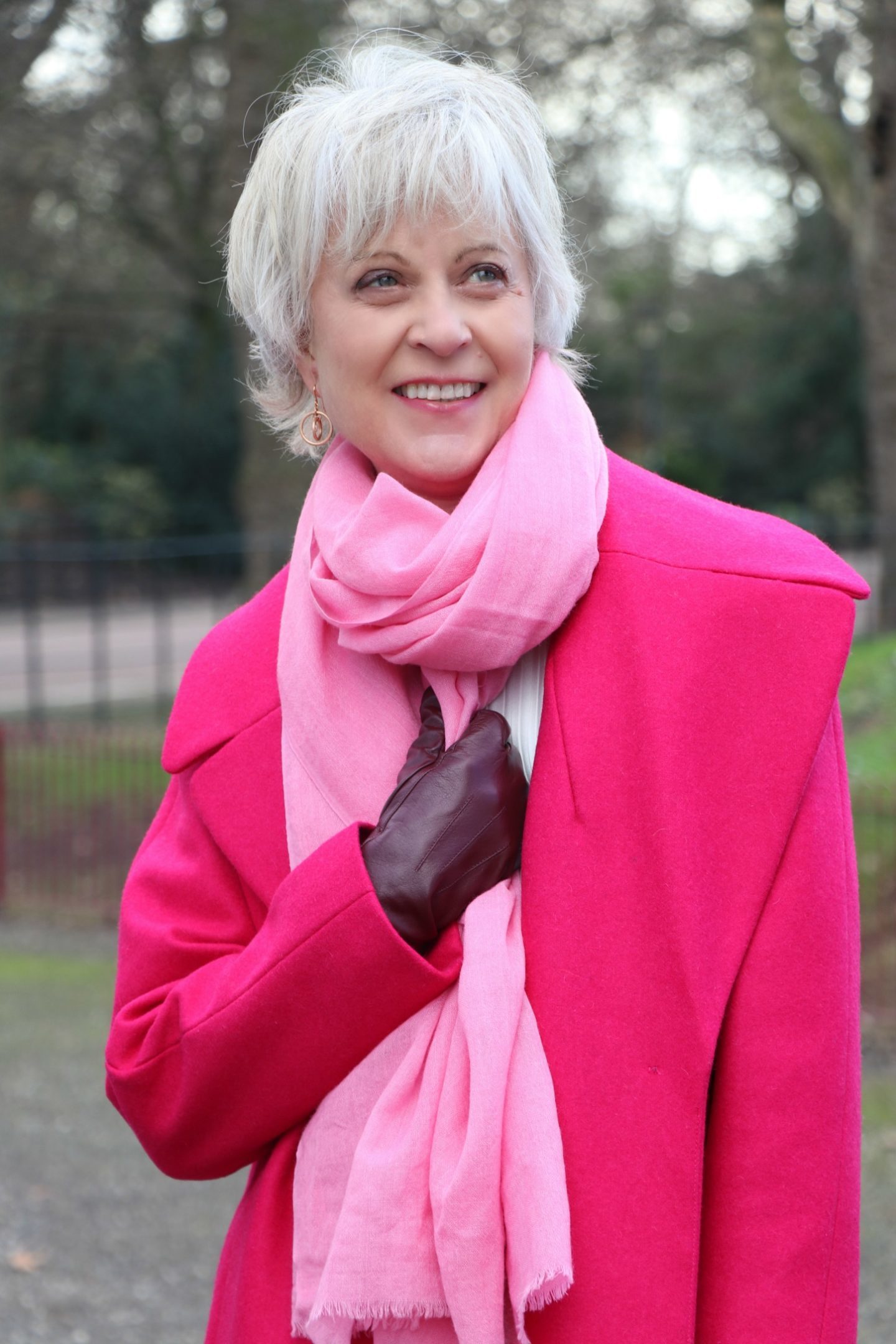 Pink coat and scarf