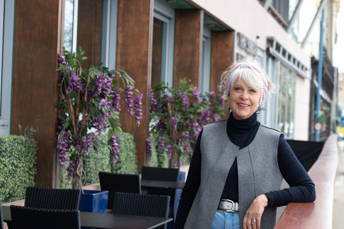 Grey waistcoat and polo neck sweater
