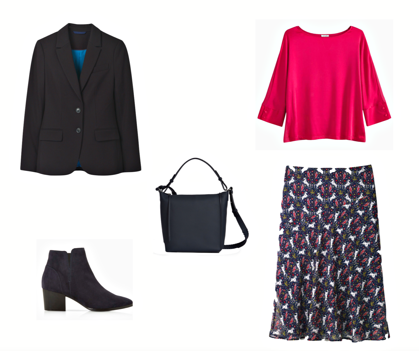 Navy blazer and maxi skirt