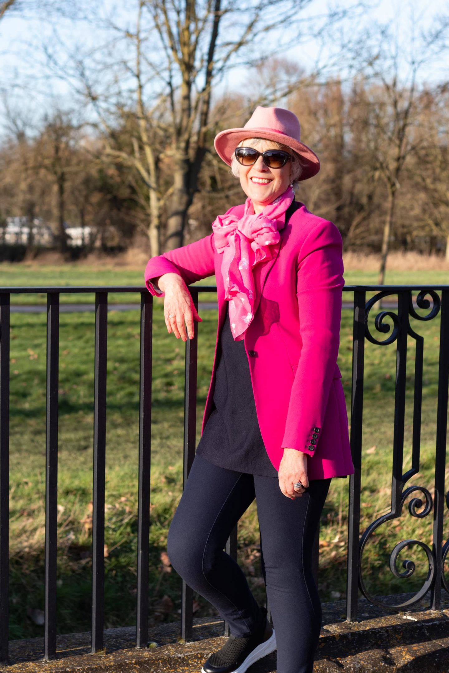 Pink scarf with silver butterflies