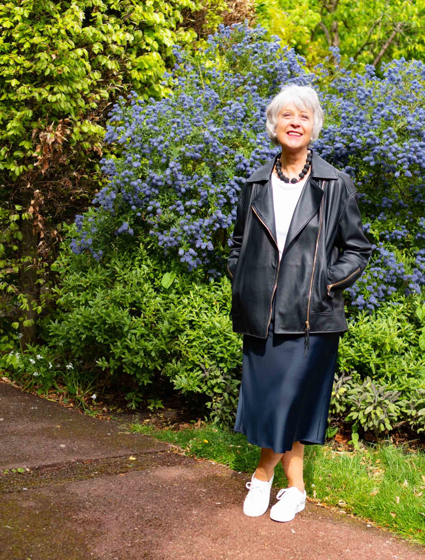Styling a navy midi skirt three ways