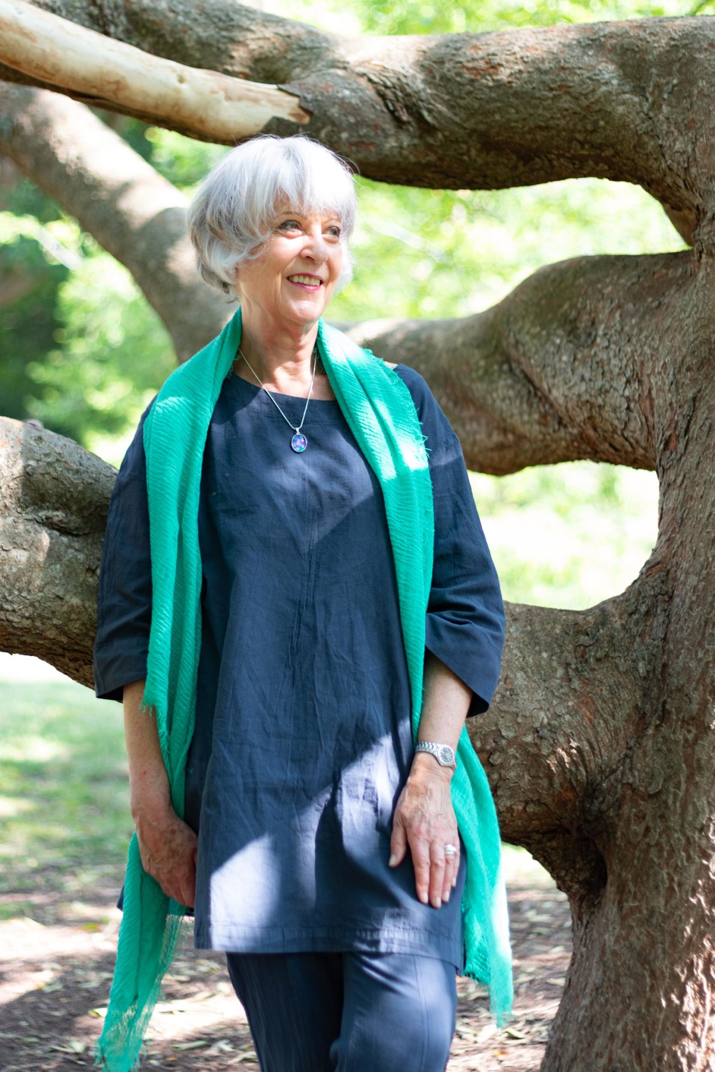 Grey tunic and cotton scarf