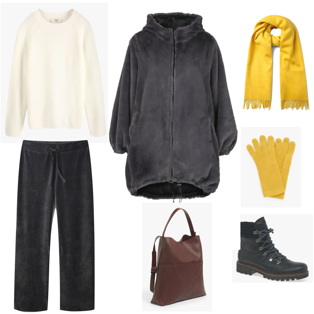 How to style a faux fur coat this season. Reversible faux fur coat. Chunky boots