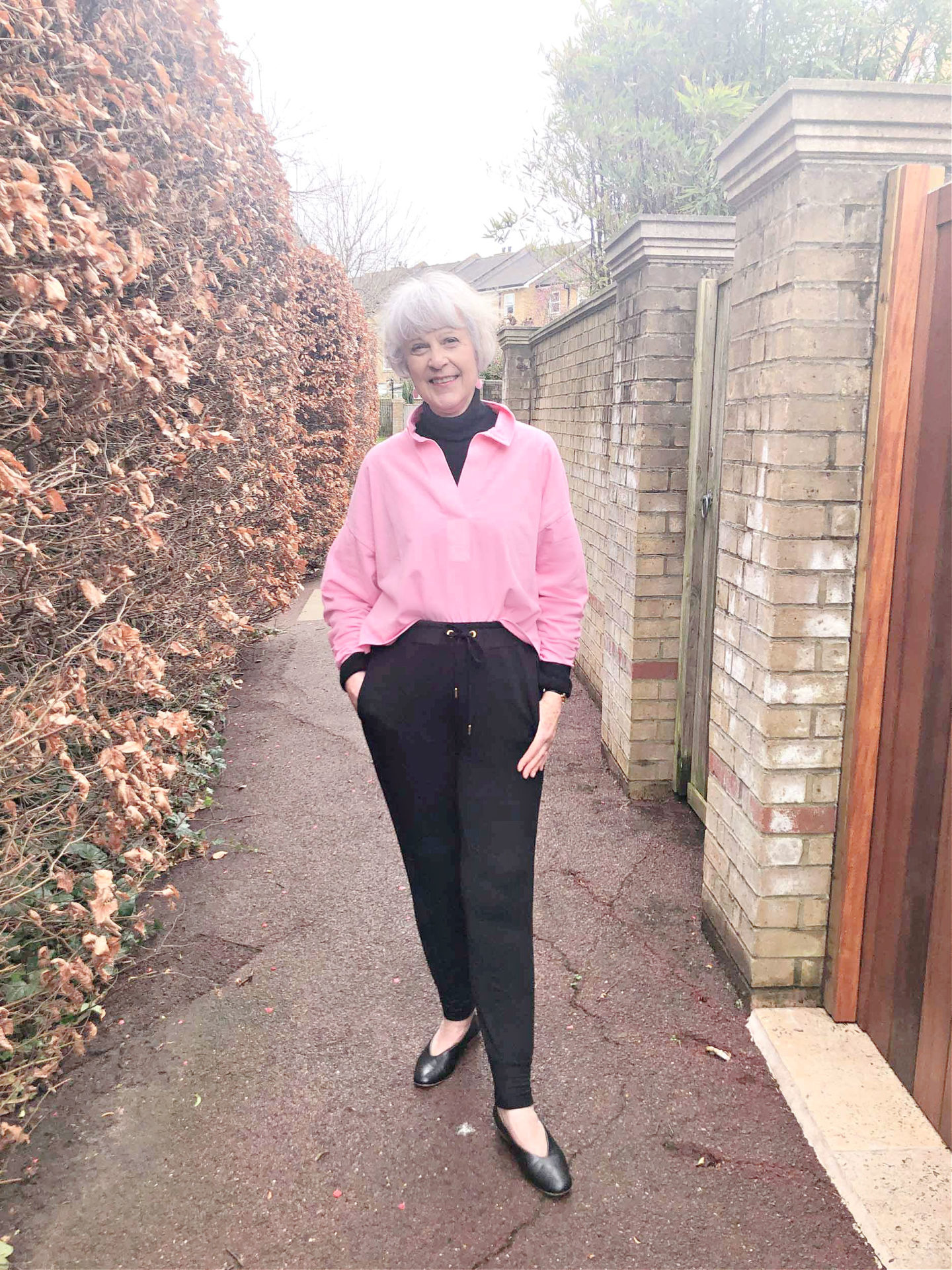 Pink cotton top and black joggers