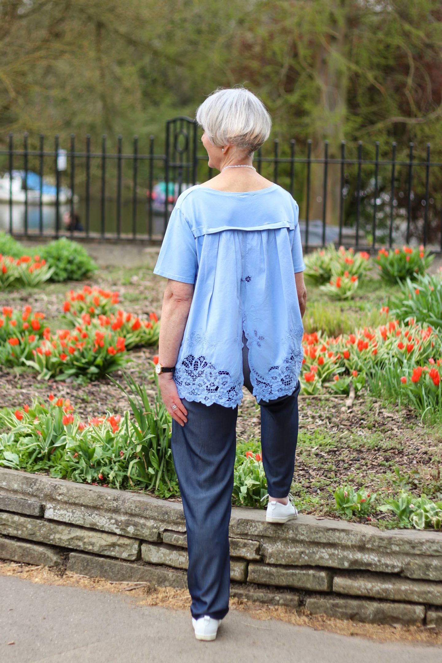 Embroidered blue top and trousers