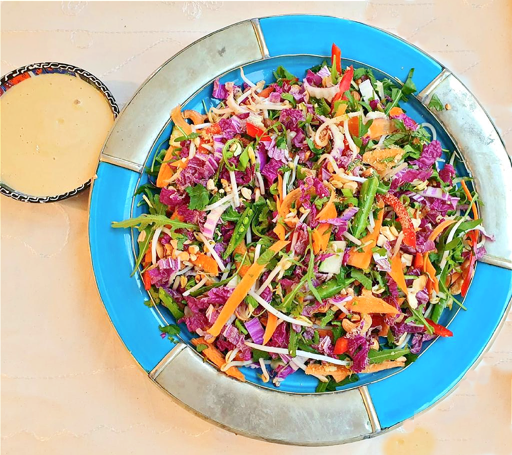 Crunchy Asian Salad with a Creamy Cashew and Ginger Dressing