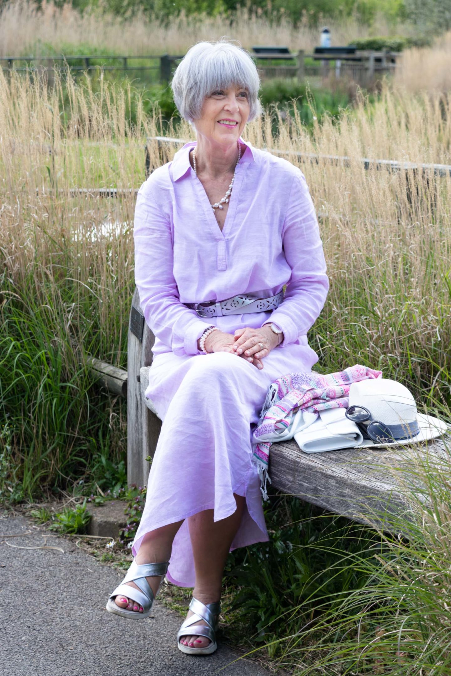 How to accessorise a pink linen maxi dress