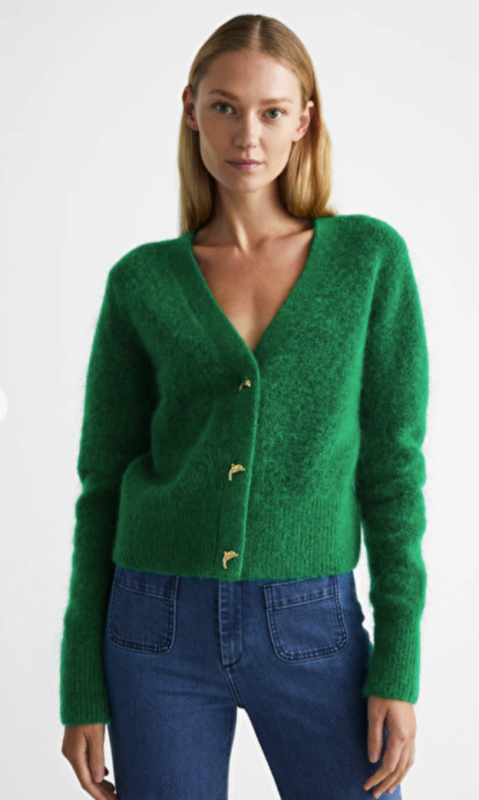 Green V neck cardigan