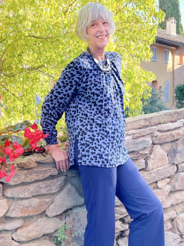 Blue/black animal print top