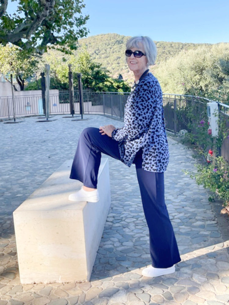 Blue print top and wide trousers