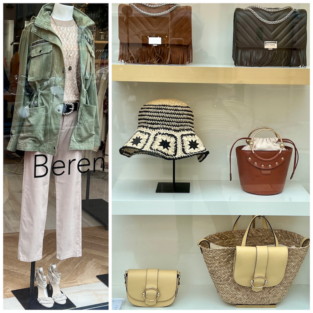 Handbags and khaki jacket