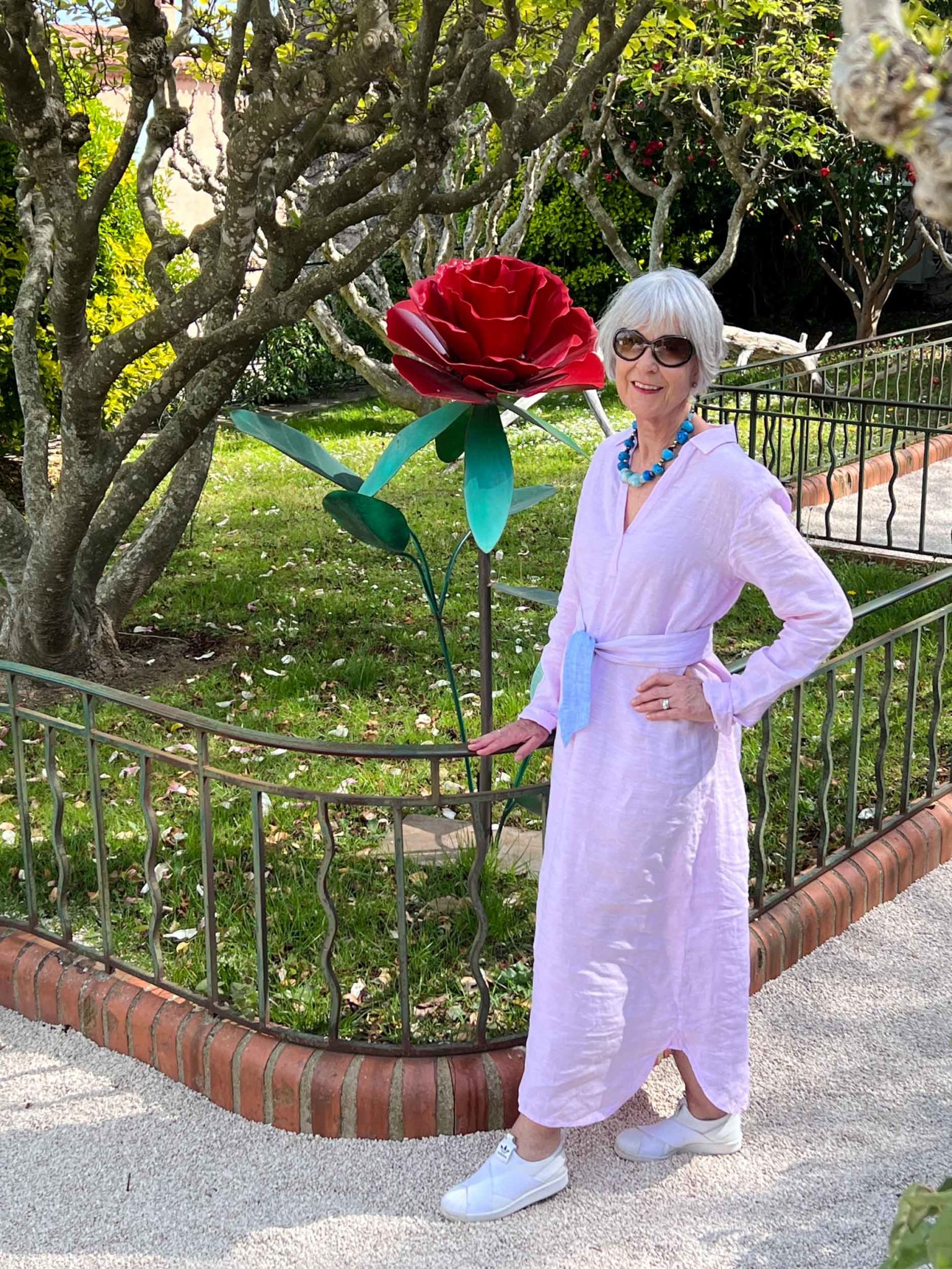 Pink linen maxi dress