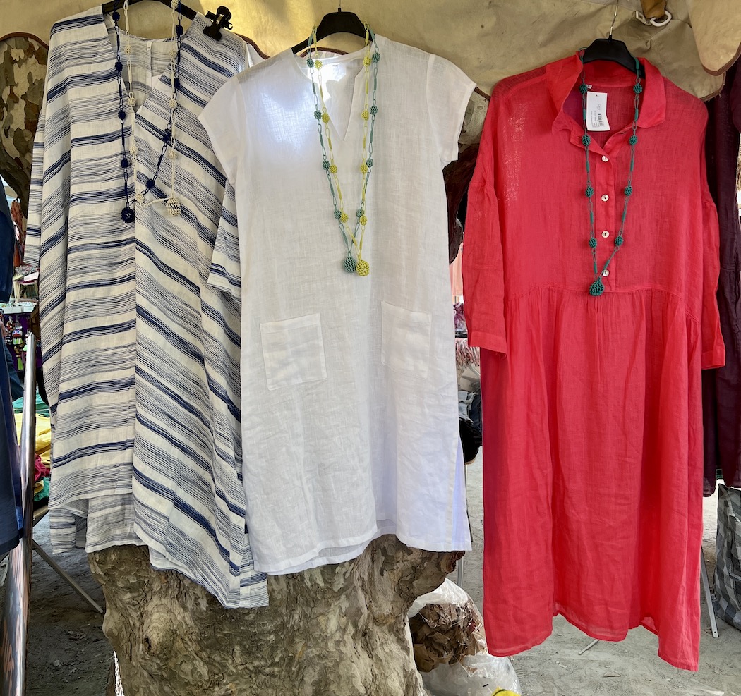 Linen dresses in St.Tropez market June22