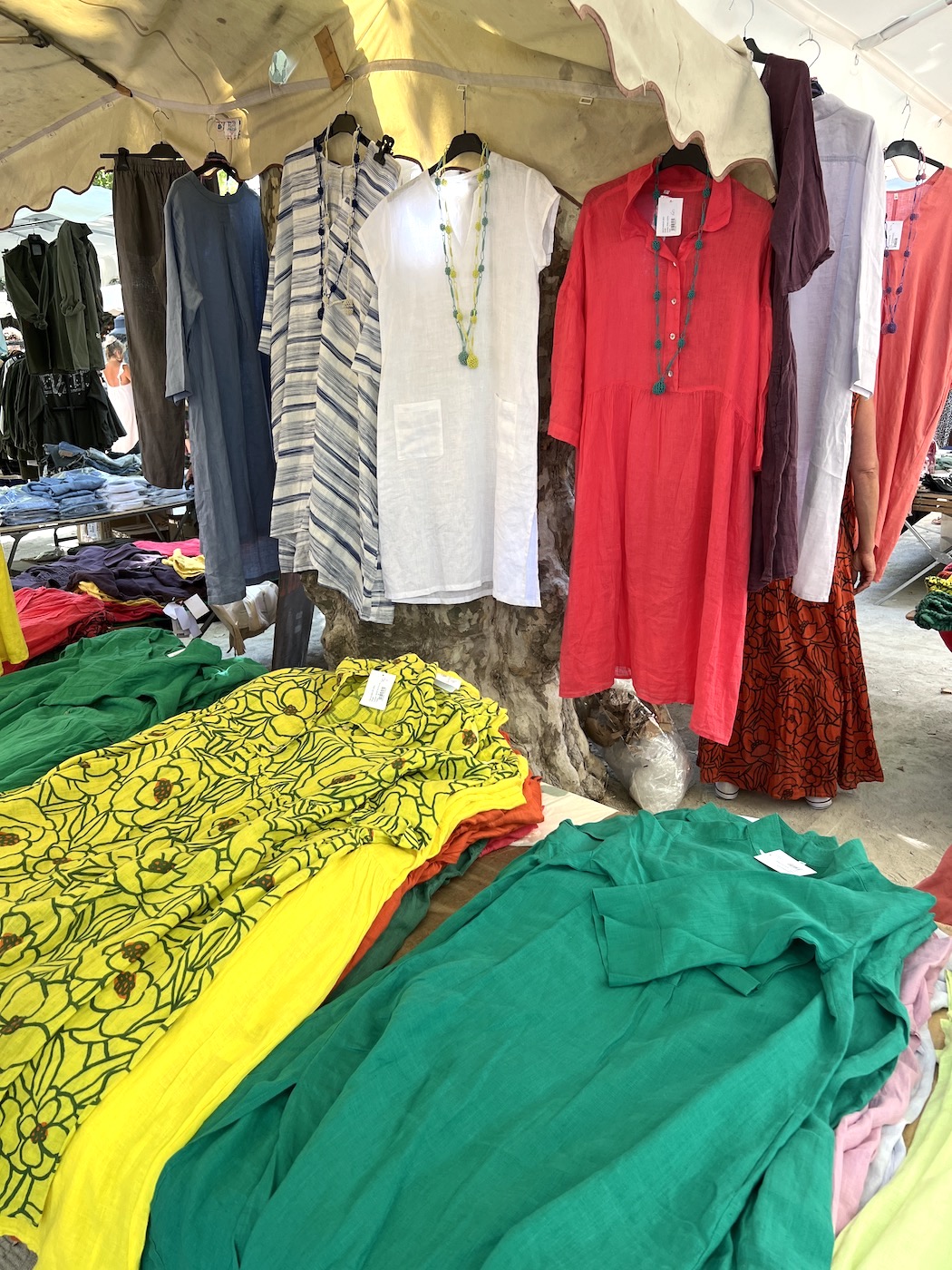 Linen dresses in St. Tropez market