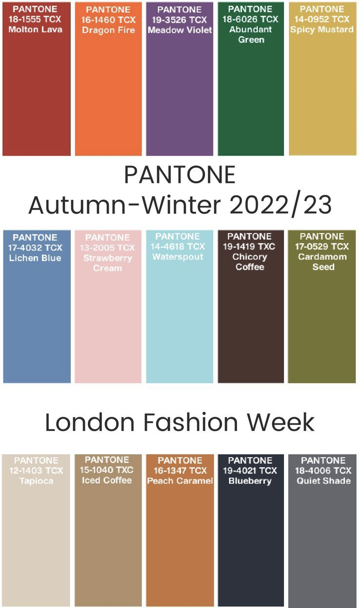 Autumn/winter 2022 Pantone colours