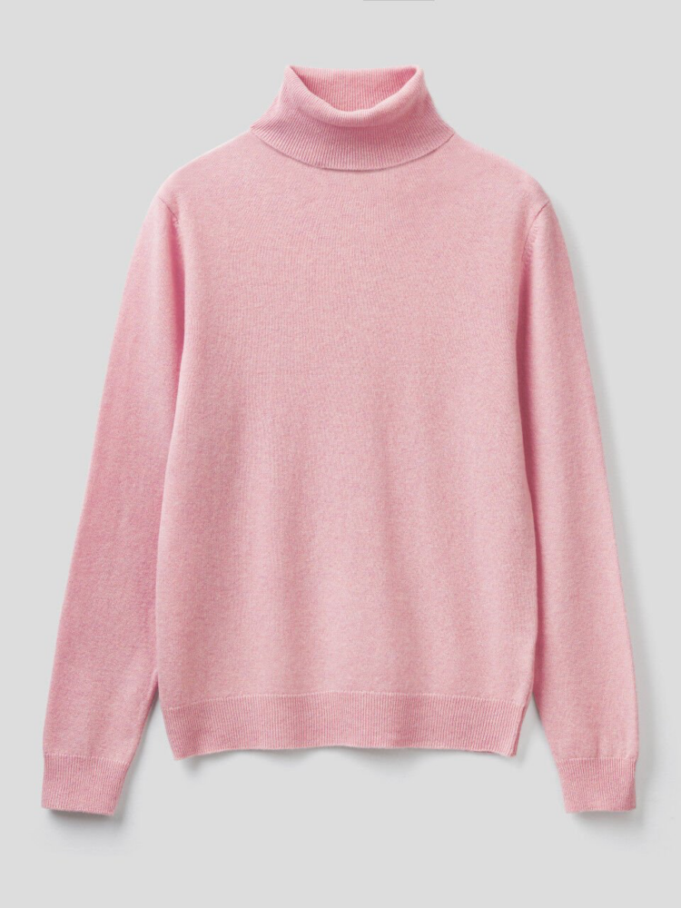 Pink cashmere polo neck sweater